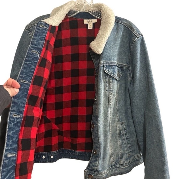 Style & Co Women's Sherpa Lined Collar Denim Jacket Blue Size L Casual - Picture 4 of 13